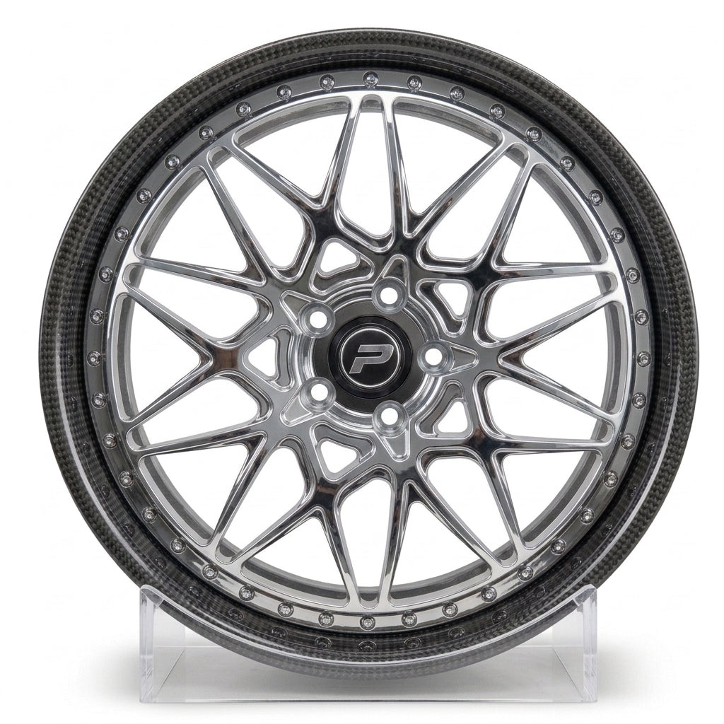 Polished Silver PCC Illusion Carbon Fiber Rims