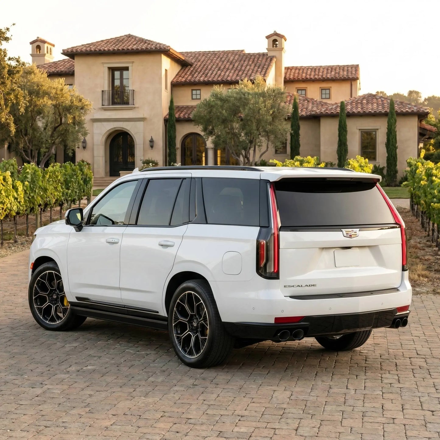 White 2024 Cadillac Escalade with 24 inch 2-piece forged wheels by Players Club Cars