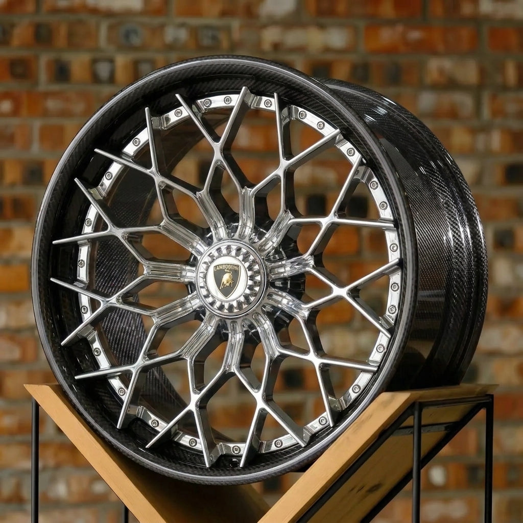 Polished Silver Lamborghini Carbon Fiber Rims