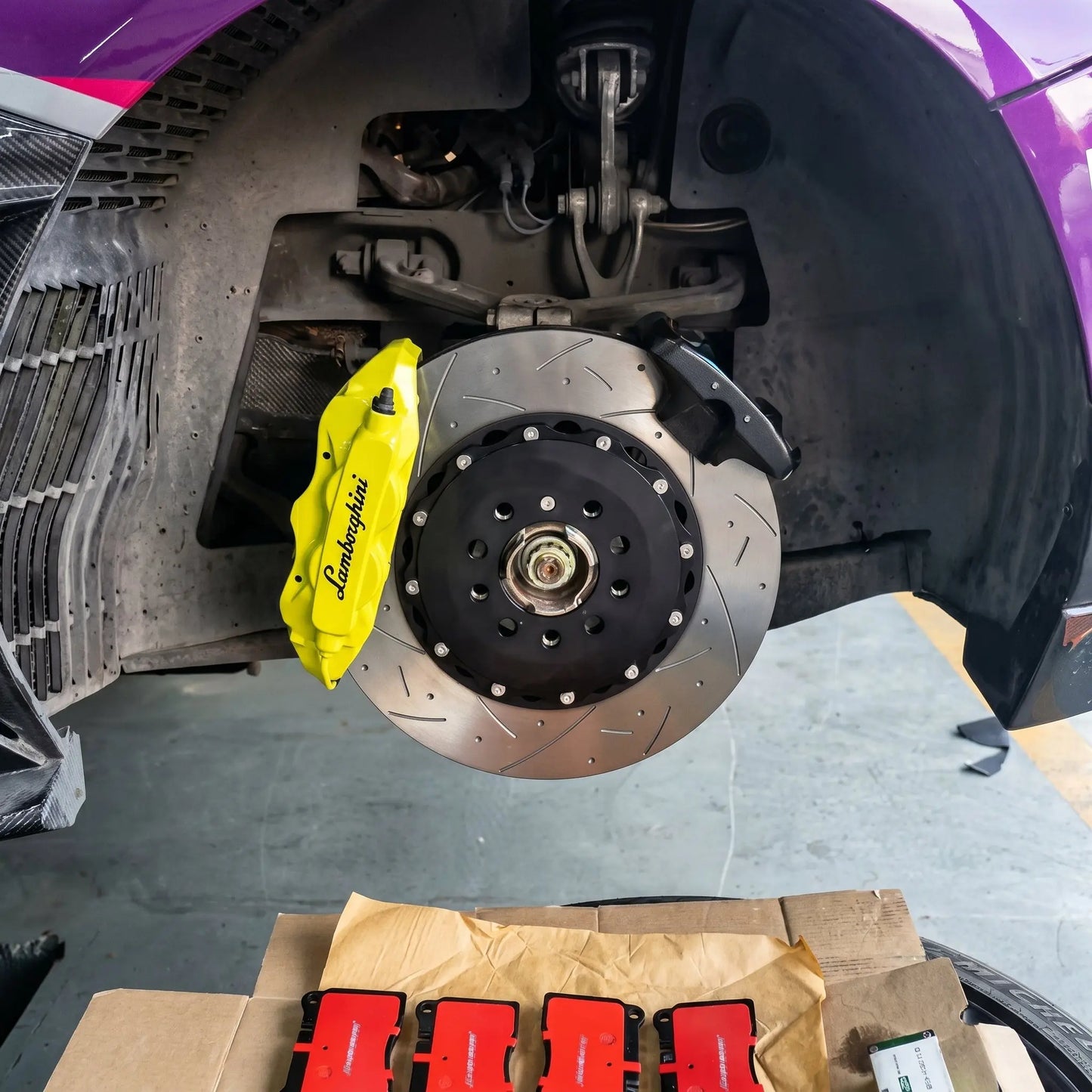 Lamborghini 2-Piece Rotors and Brake Pads for the Aventador Murcielago Revuelto Temerario Huracan Gallardo and Urus