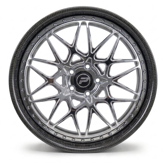Polished Silver PCC Illusion Carbon Fiber Rims