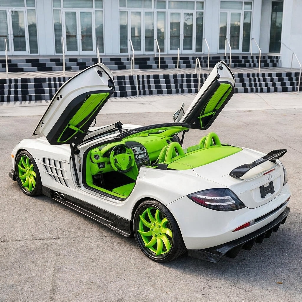 White SLR McLaren Roadster with Carbon Fiber 20" Rims
